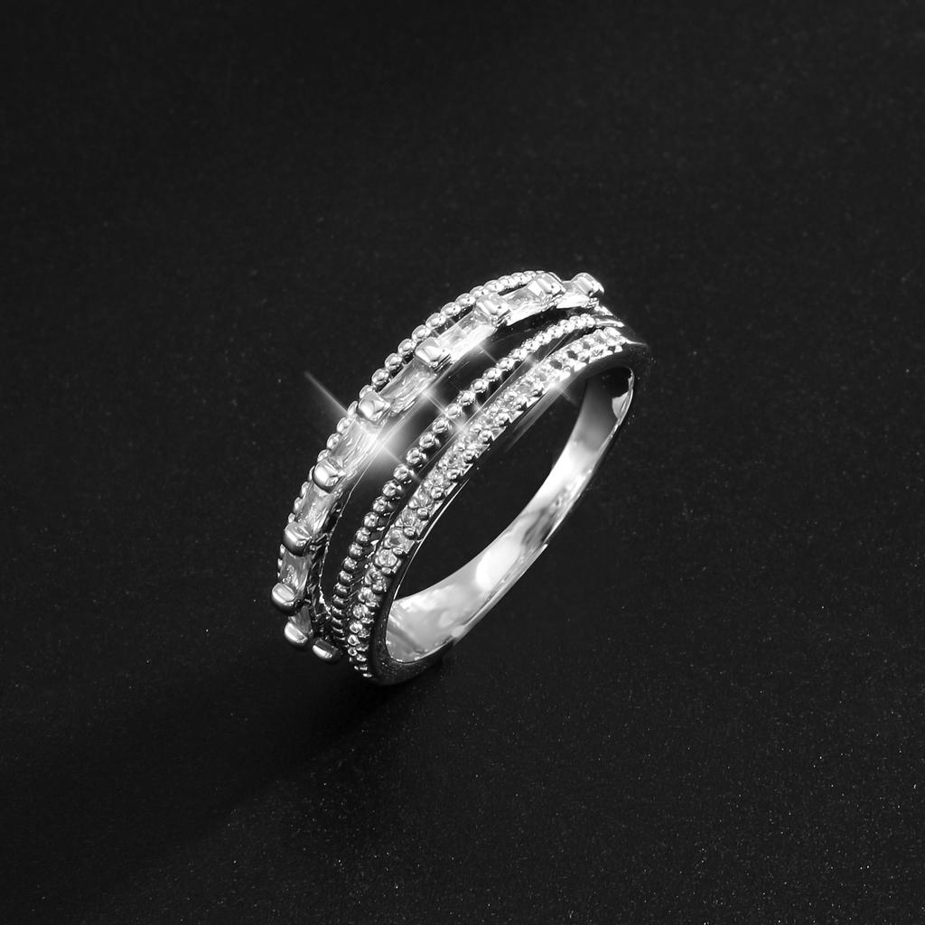 Silver Plated Multi-row Cubic Zirconia Crisscross Ring for Women Luxury Stackable Jewelry Gift