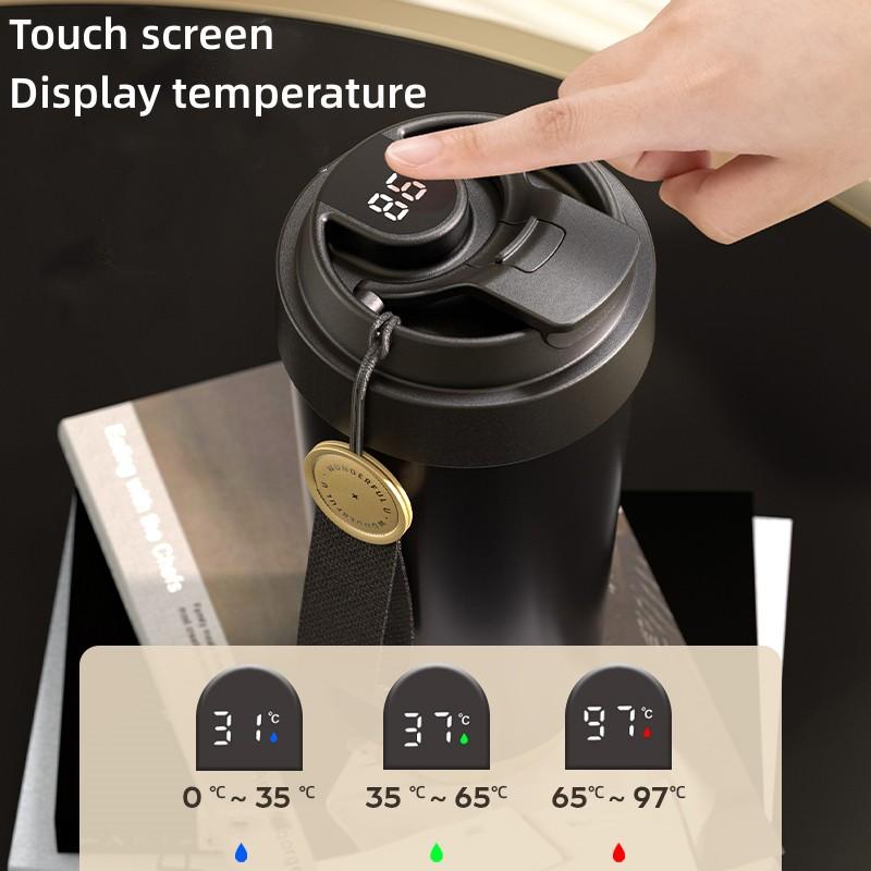 500-ml-Thermosbecher mit Keramikeinsatz, Reisebecher, vakuumisoliert, Thermobecher mit digitalem Deckel