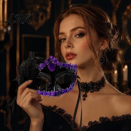 Lace Rhinestone Masque for Women Masquerade Women, Vintage Venetian Half Face with Side Flower Festival Performance Cushion Halloween Prom Ball