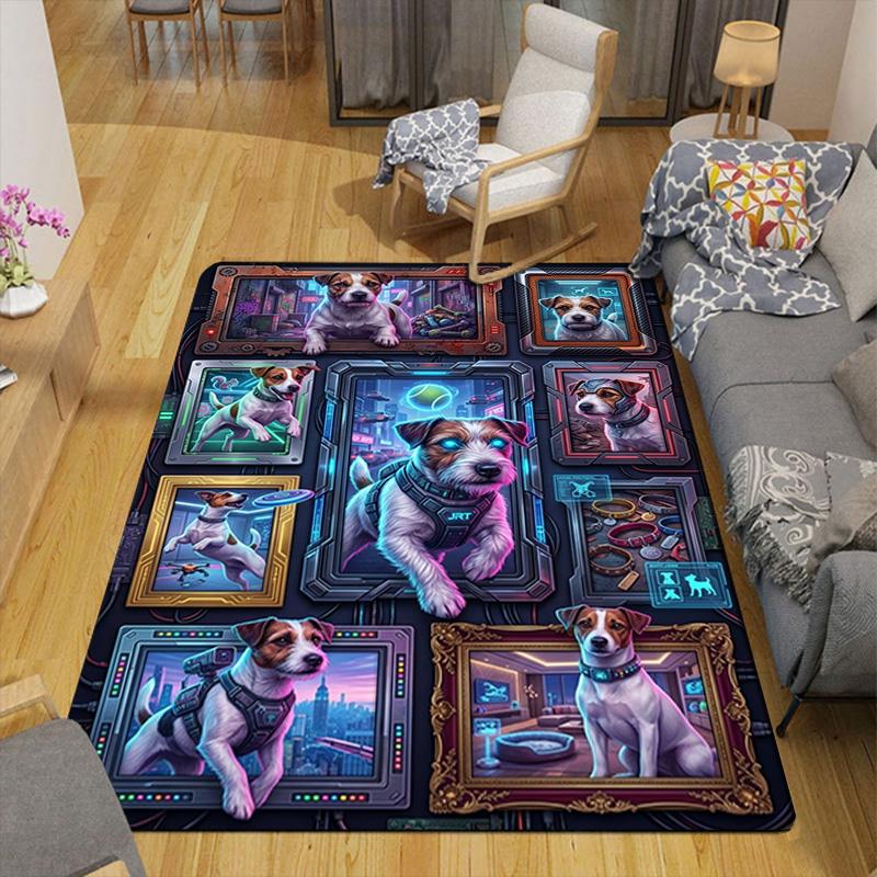 Cybernetic Canine Compilation Pattern Rug Floor Mat for Living Room or Bedroom Soft and Comfortable Carpet a Gift for Birthday and Holiday.