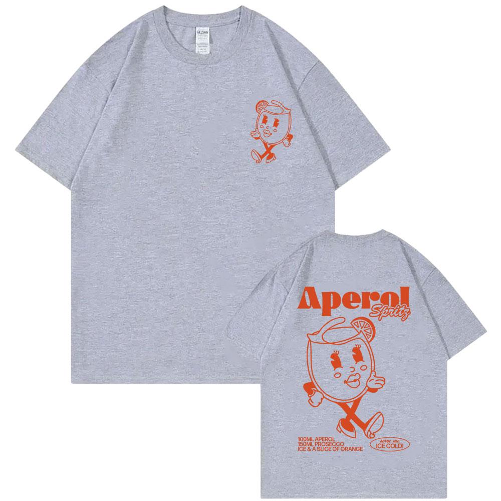 Funny Aperol Spritz Cocktail Graphic Tshirt Men Women Cute Vintage Cartoon Oversized T-shirts Men's Casual 100% Cotton Tee Shirt