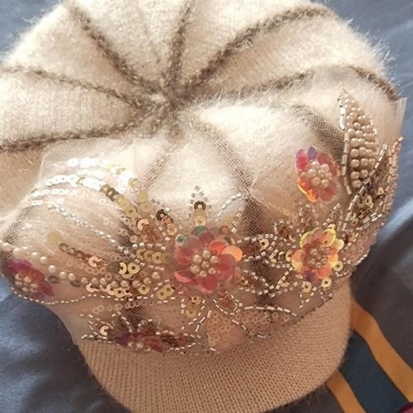 WTEMPO Warm Solid Color Sequins Flowers Plush Hats Women Autumn Winter Retro Vintage Cold-proof Windproof Hats