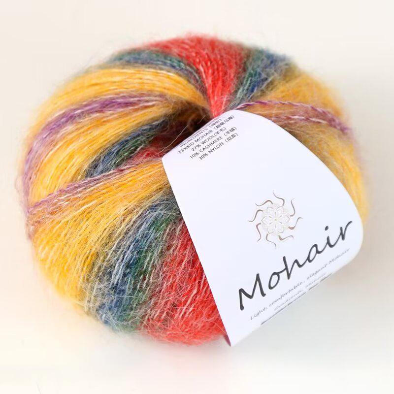 Filato di lana mohair tinto in capo, filato di mohair colorato sfumato da 25 g, fatto a mano, fai da te, pronto da indossare, sciarpa, cappello