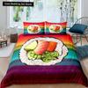 Japanese Sushi King Queen Duvet Cover Little Cat Bedding Set Novelty Cartoon Pet Animal Japan Food White Polyester Quilt Cover