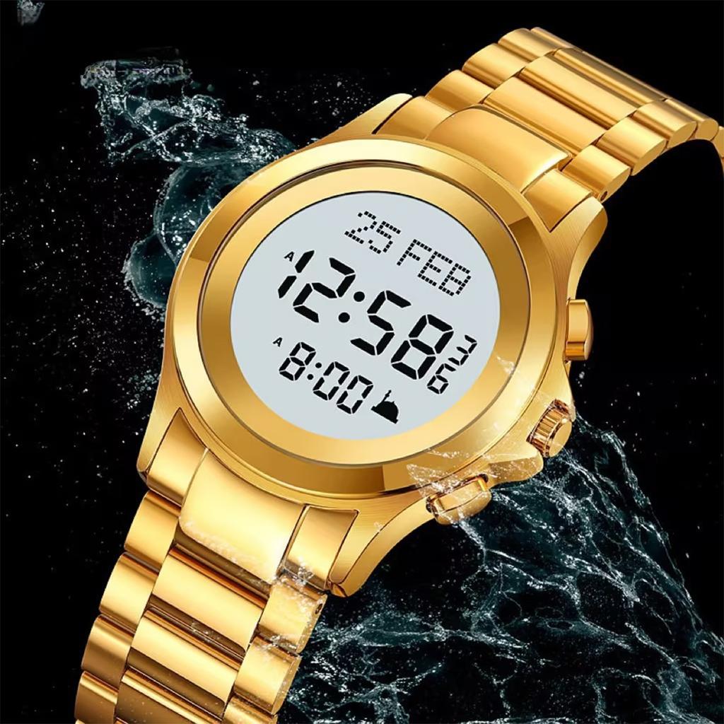 Islamski Zegarek Azan Arabski Angielski Alarm Modlitwy Czas Fajr Qibla dla Muzułmańskiego Kochanka Unisex Prezent na Ramadan