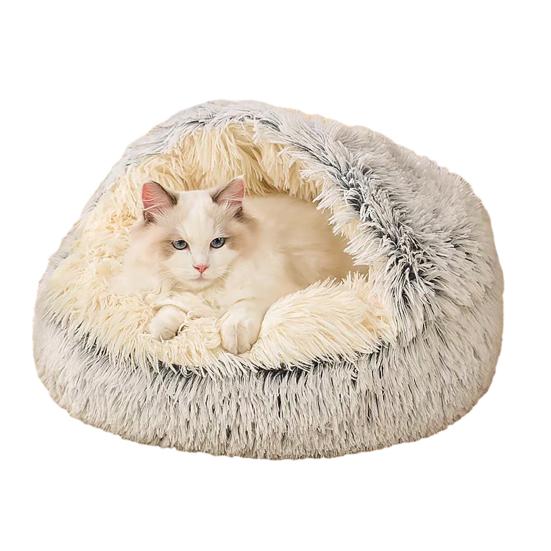 Flauschige Katzenhöhlenbett Rundes Warmes Plüsch-Katzenbett mit Rutschfestem Boden Waschbares Überdachtes Beruhigungsbett für Haustiere für Wohnungskatzen Kleine Hunde