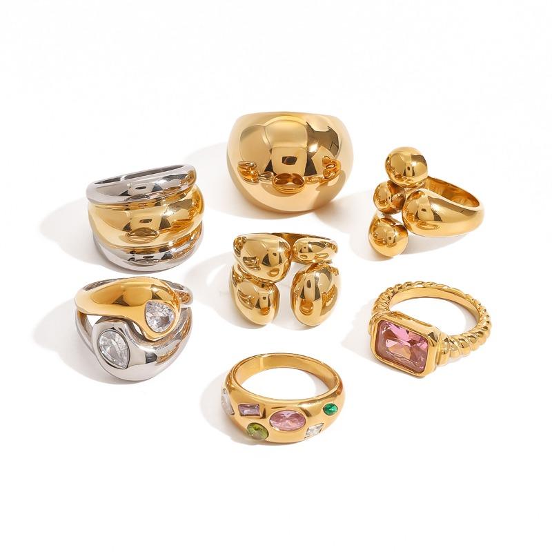 Stainless Steel Exaggerated Zirconia Ring, High-end and Retro Finger Ring, Titanium Steel Hand Accessory