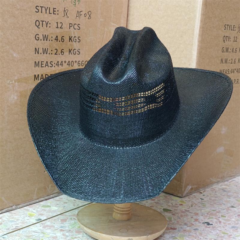2026 Summer Cowboy Hat Sun Shade Hat Black Summer Thickened Sun Shade Hat Cowboy Straw Hat Men's and Women's Beach