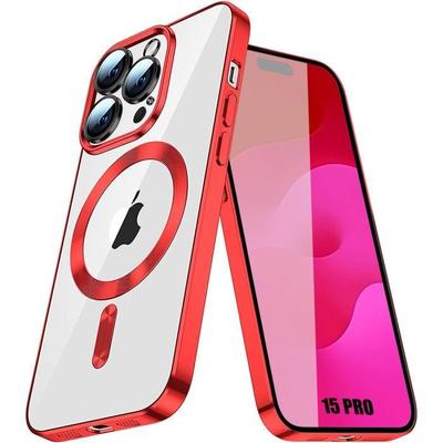Case - BOOLING - for iPhone 15 Pro - Ultra Slim - Transparent Protection - Red Chrome Edge