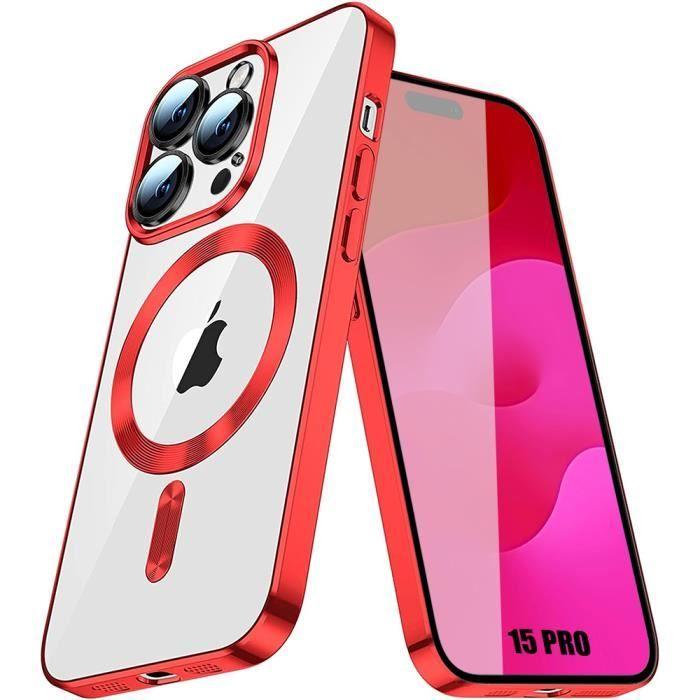 Coque - BOOLING - pour iPhone 15 Pro - Ultra Slim - Protection Transparente - Bordure Chromée Rouge