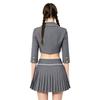 Women Halloween Cosplay Outfit Lapel Collar 3/4 Sleeve Cropped Blazer Jacket and Side Zip Skirt Set for Themed Party Stage