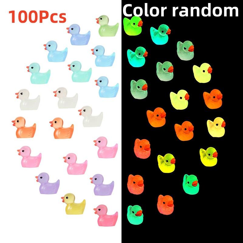 100Pcs 1.8Cm Mini Fluorescence Rainbow Duck Toy Cute Yellow Ducks Glow In The Dark Diy Handicraft Micro Landscape Decoration Toy