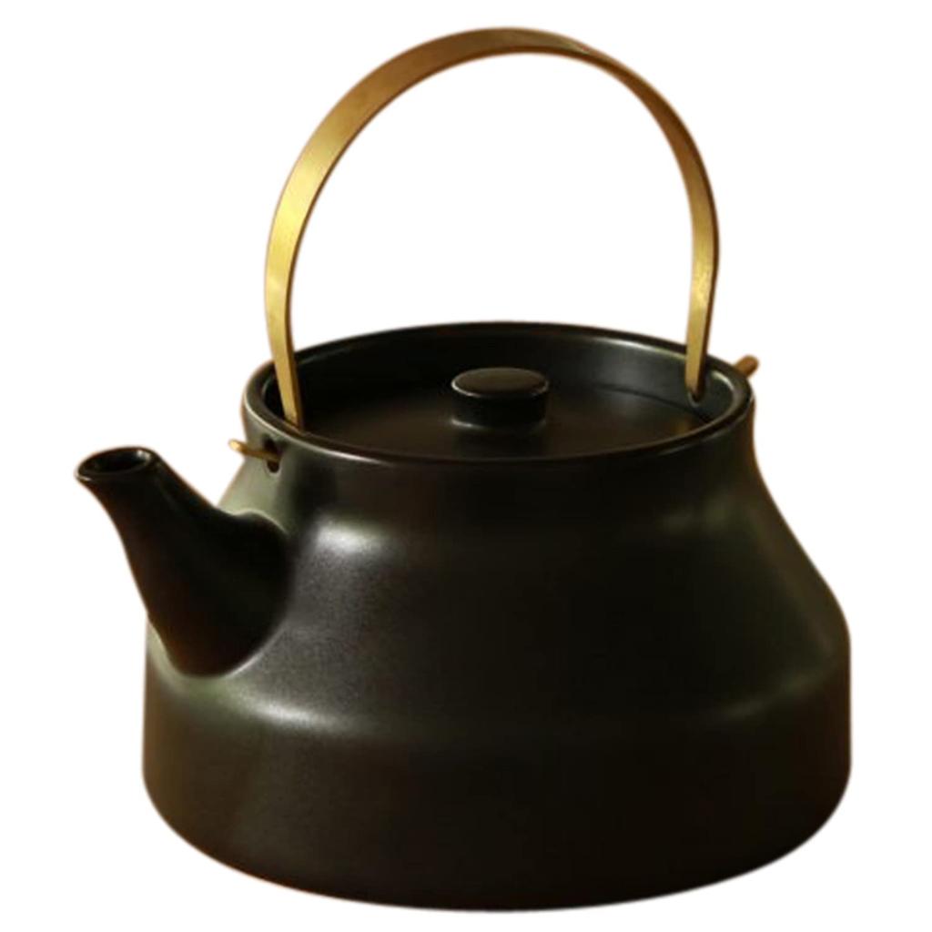 Kamoshika Douguten Ceramic Kettle, 1L, Made In Japan, Small, Direct Fire, Black, OR-60-126