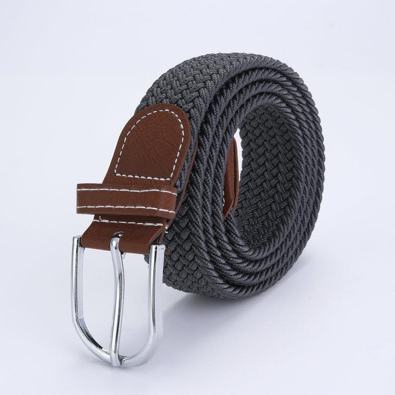 Elastic Woven Belt with Pin Buckle for Men & Women - 110cm Length 110cm, Buckle Width 3.5cm серый