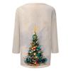 Women's V-Neck Christmas Print Shirt with Three-Quarter Sleeve and Loose Fit for Casual Daily Wear