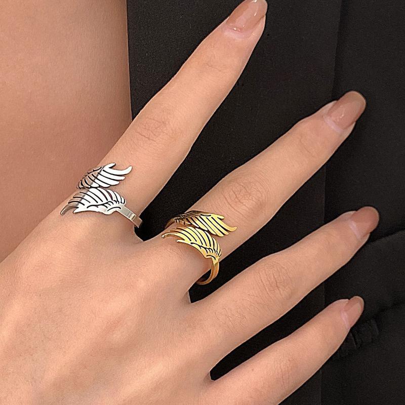 Stainless Steel Angel Wing Ring Opening Adjustable Feather Jewelry Suitable For Men Women Couples Anniversary Gifts