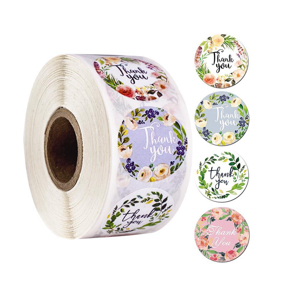 500pcs/roll Thank You Stickers Flower Pattern Party Wedding Decoration Gift Envelope Seal Labels Scrapbooking Stickers
