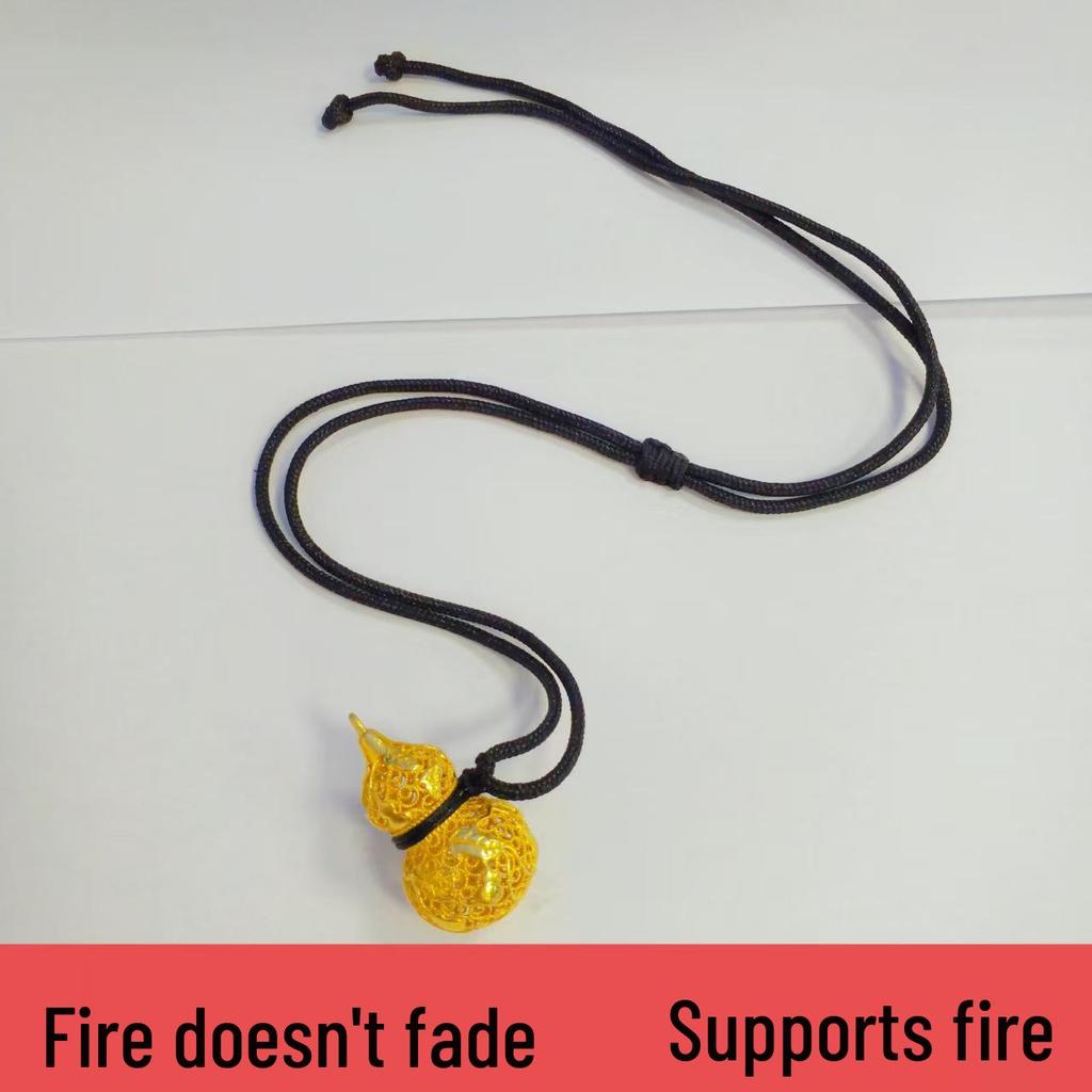 Fireproof Gold Gourd Pendant with Black Rope Sweater Chain - Non-fading, High Color Retention, New Chinese Hollow Design