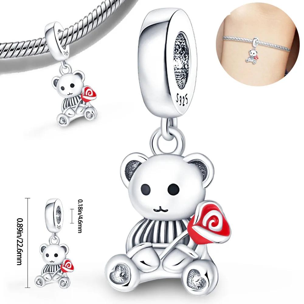 Copper Pink Heart Cute Animals Bear Rabbitcharms Beads Fit Colour Original Bracelet Jewelry For Women Diy