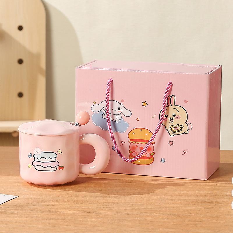 Cute Fufu Ceramic Birthday Cake Mug with Lid & Spoon: Perfect Gift for Girls