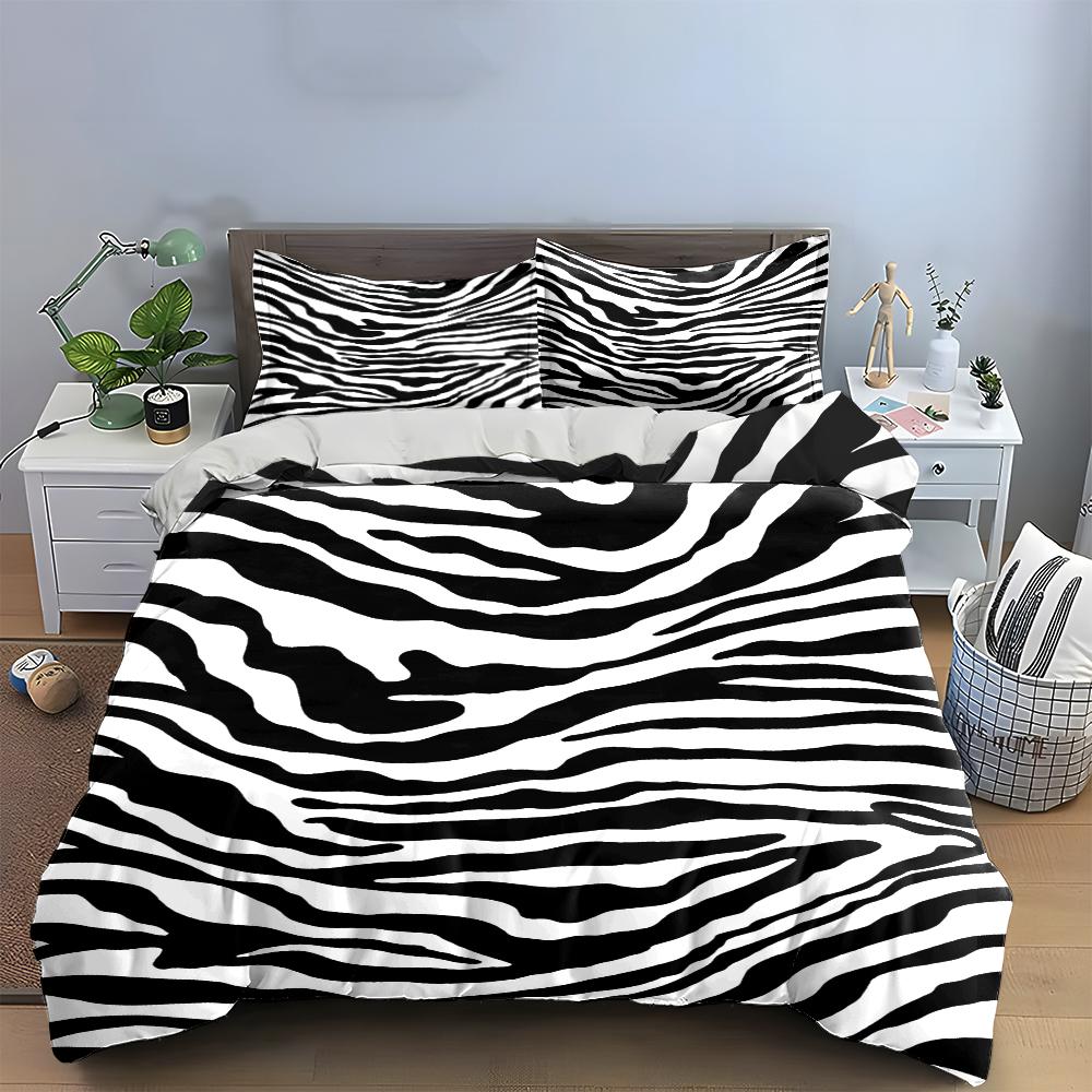 Zebra Striped Black and White Bedding Set Bedding set (1 duvet cover, 2 pillowcases, duvet not included)