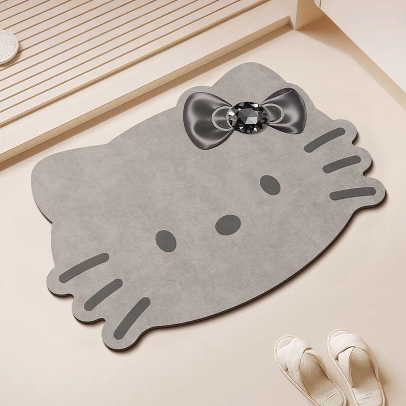 Retro Hello Kitty Quick-Dry Bath Mat - Irregular Shape, Absorbent, Diatom Mud