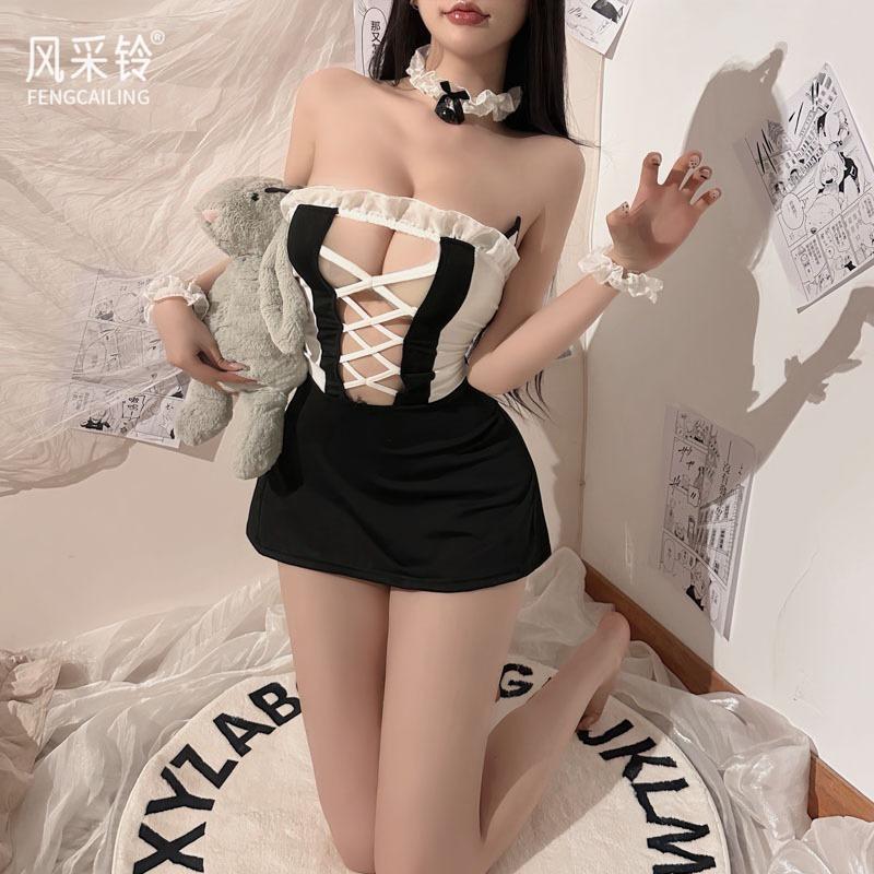 Lace-up Large Size Fat M Sex Lingerie Catwoman Cute Sexy Servant Sweet Maid Uniform Hollow Free 1