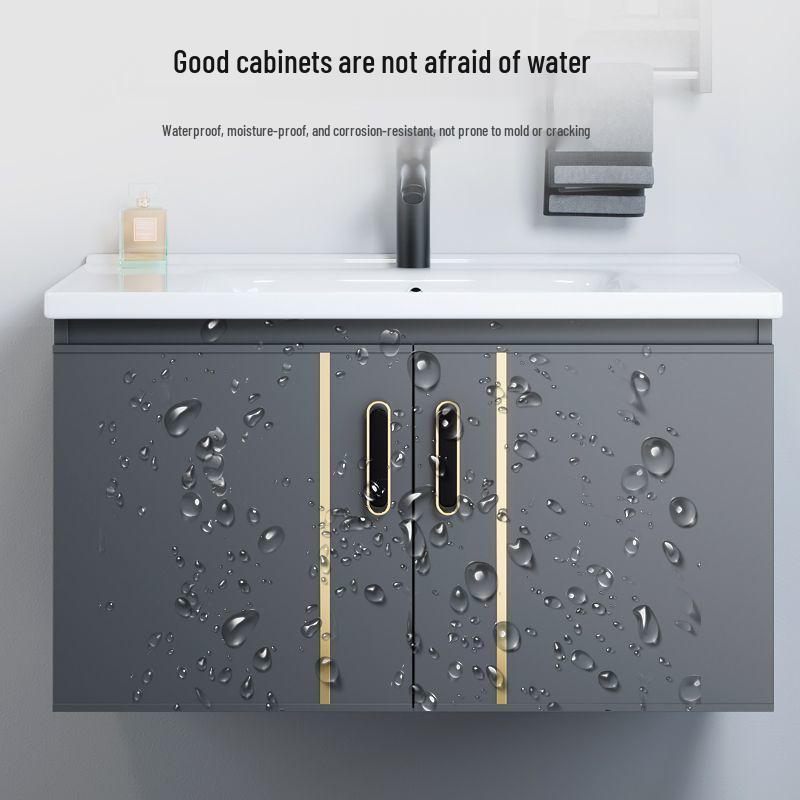 Small Wall-Mounted Bathroom Cabinet with Integrated Ceramic Washbasin