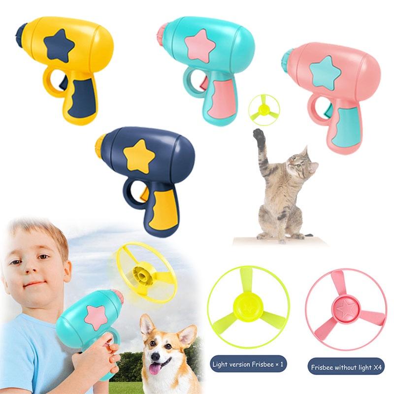 Interactive Pet Toy Gun Light-up Flying Disc For Cats And Dogs Plastic Pink/blue/yellow