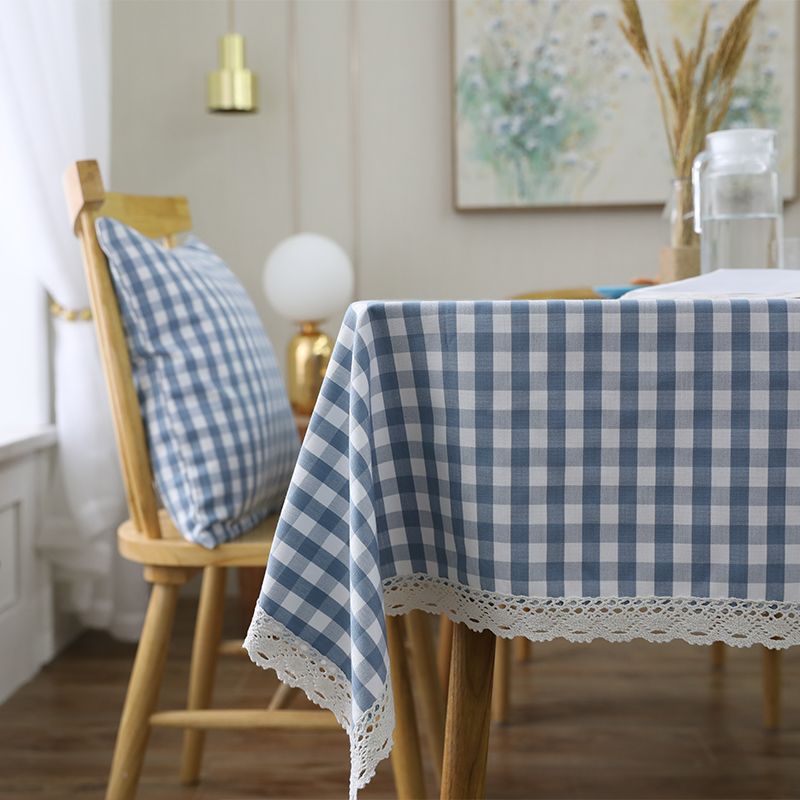 

Tablecloth Oil-Proof Waterproof Disposable Dining Table Cotton and Linen Fabric Accessible Luxury Fancy Ins Style Idyllic Lattice Tablecloth Breeze-Blue Gingham 80 * 80cm