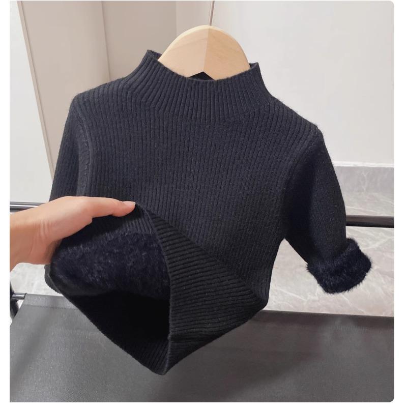 Kids Thick Fleece Lined Knitted Sweater Warm Winter Long Sleeve Pullover For Boys And Girls