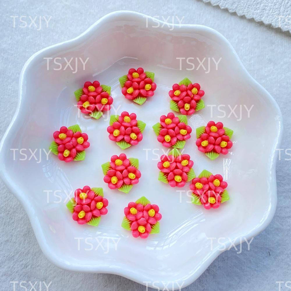 

50pcs Resin Cute colored roses and leaves Flat back Rhinestone Scrapbook DIY Wedding Applique Decor Jewelry Accessories Crafts
