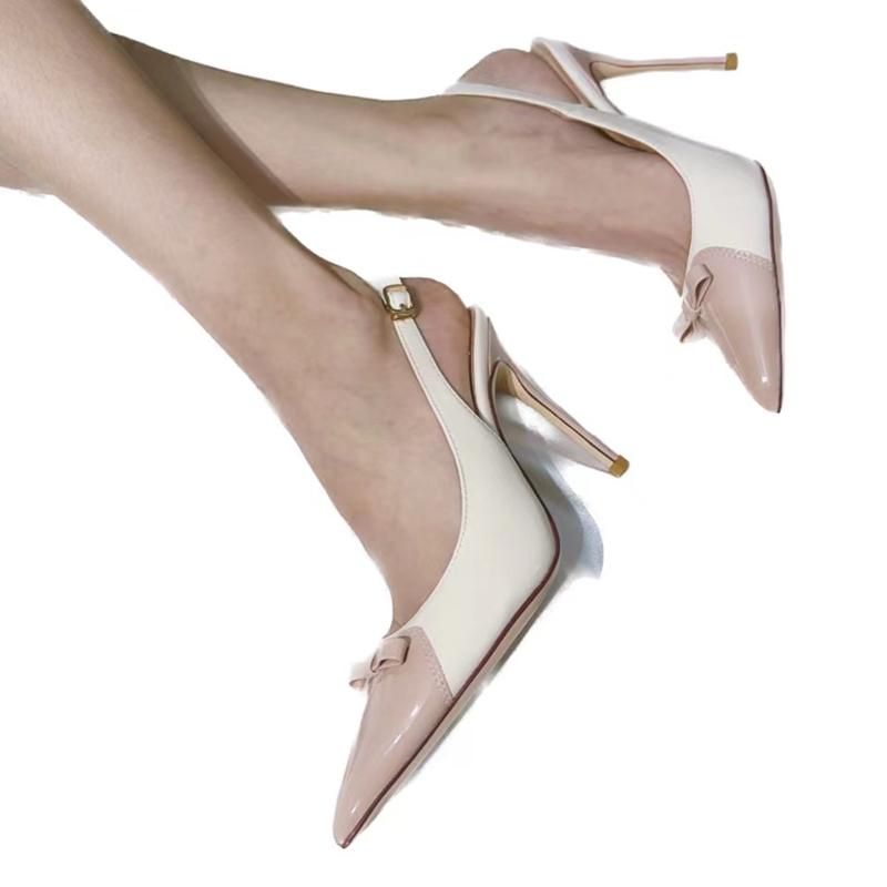 Fashion Summer 2025 New Style Bow Pointed-Toe High Heels Heart-Shaped French Sexy Thin-Heeled Backheel Open-Toe Sandals For Women