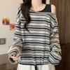 Navava Women Off Shoulder STripe DrawsTring Long Sleeve T shirT nT3202
