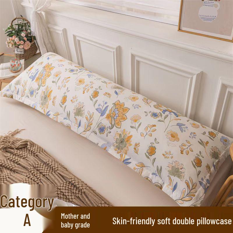 Washable Cotton Long Pillowcase 48x150cm - Single Piece Cover for Double Pillow Core