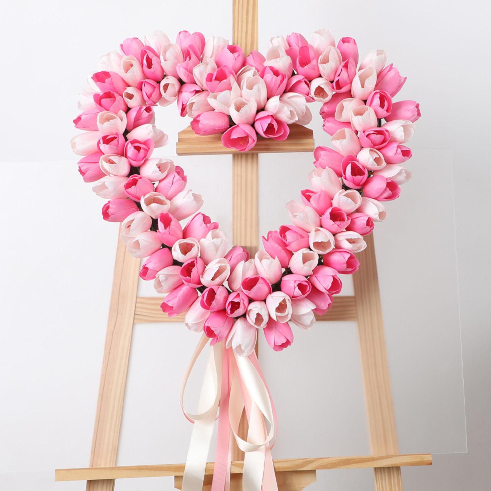 

Heart Shaped Wreath Spring Summer Artificial Flowers Wreath for Festival Front Door Window Wall Decor Pink