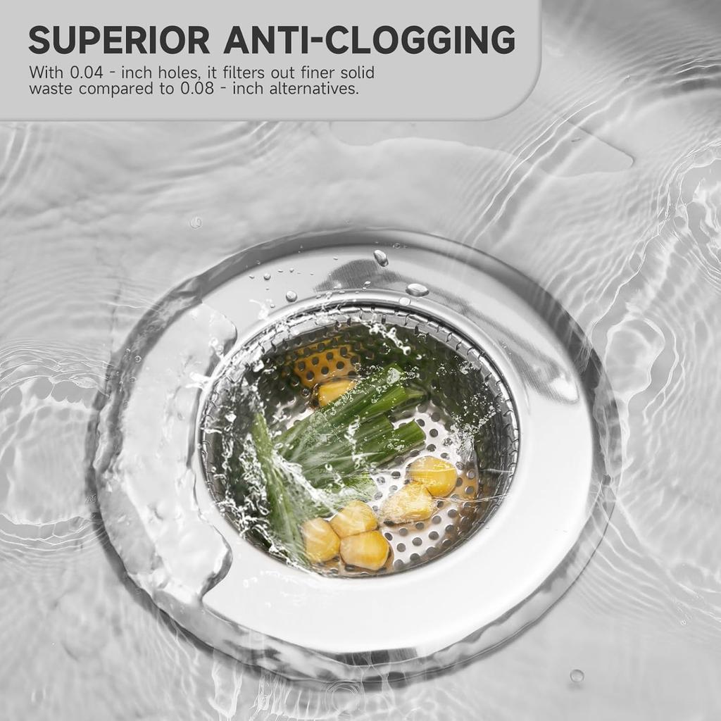 Kitchen Sink Drain Strainer, Premium Stainless Steel Rust-Proof Wide Rim Kitchen Drain Strainer Stopper Filter Basket for Kitchen Sinks (2 Pack)