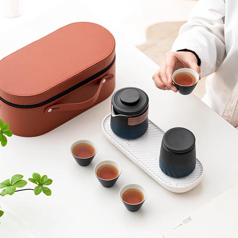 Woding Minimalist Ceramic Tea Set Gift with Travel Bag
