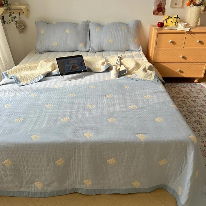 2025 new cotton three-layer gauze jacquard multi-functional summer quilt blanket bed cover pillow towel thin machine washable