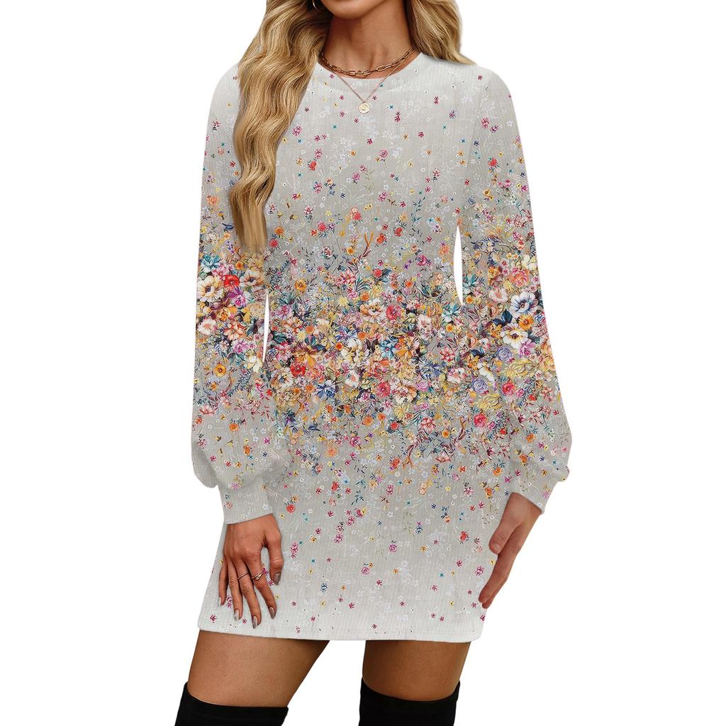 Damenmode Lässiges Rundhals Langarmkleid