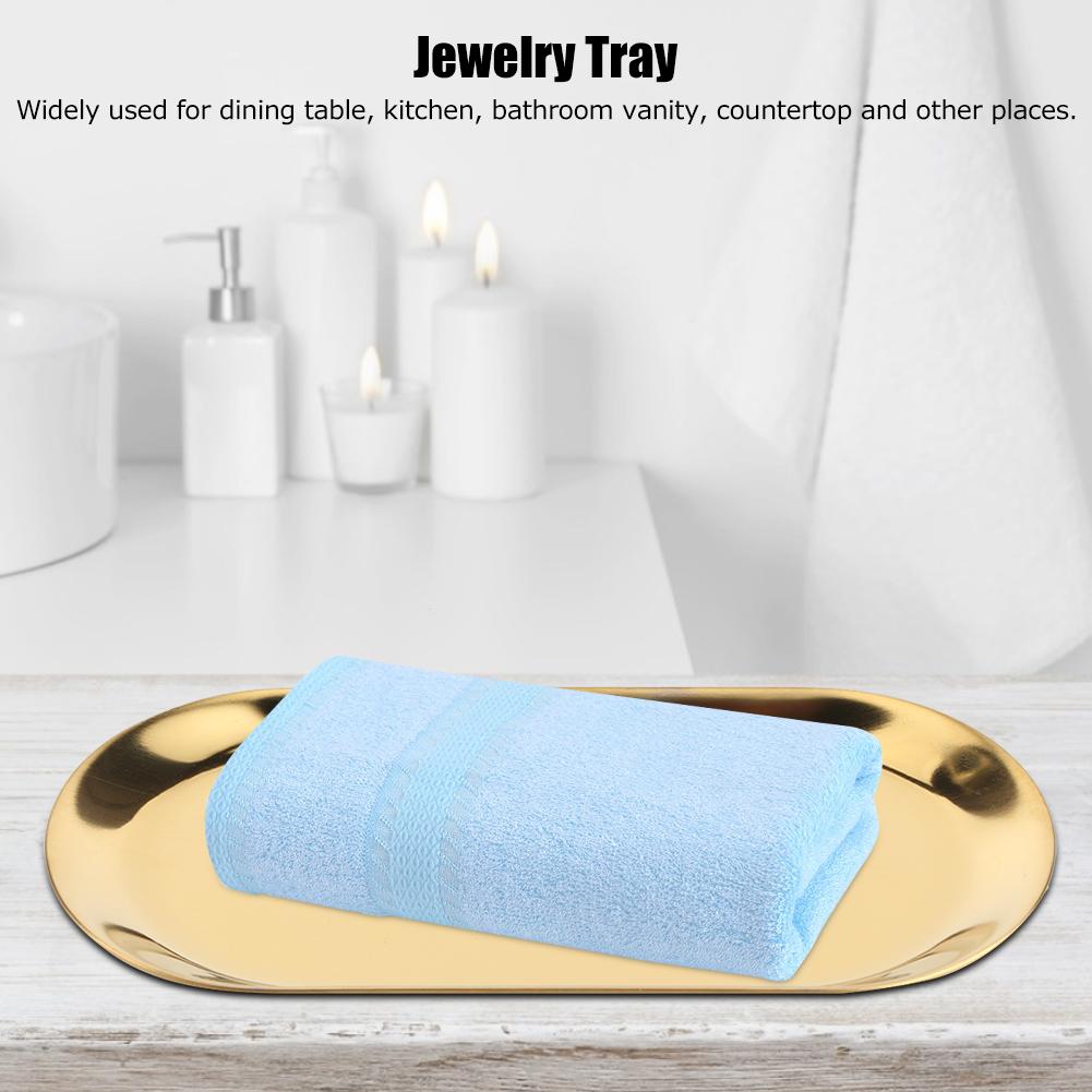 5pcs Stainless Steel Oval Shaped Towel Tray Cosmetics Jewelry Storage Tray Dish Plate OrganizerGold