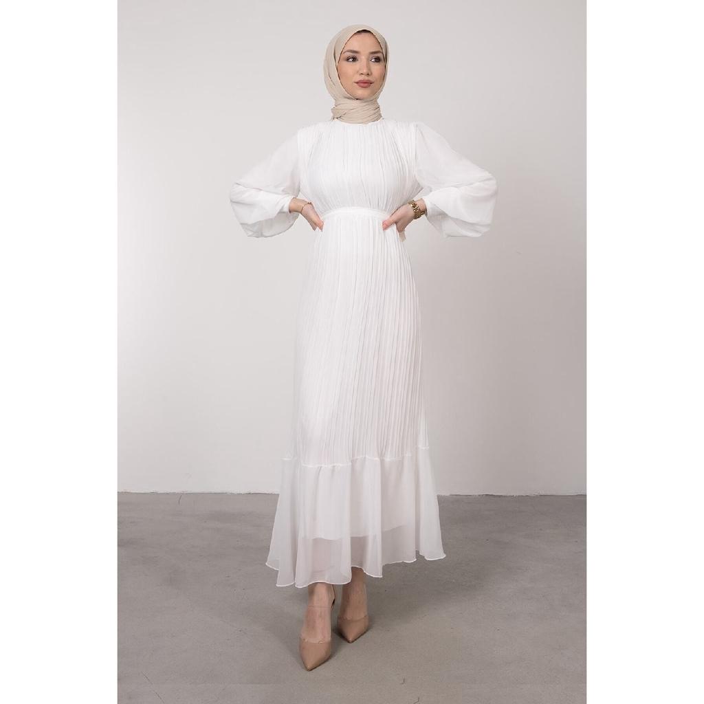 Pleated Janjan Chiffon Dress