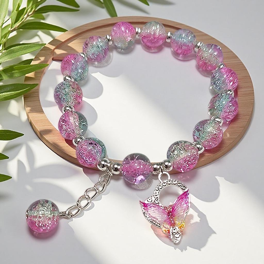 2026 Iridescent Butterfly Bracelet - Colorful 10mm Beads, Color-block Design, Cross-border Gift