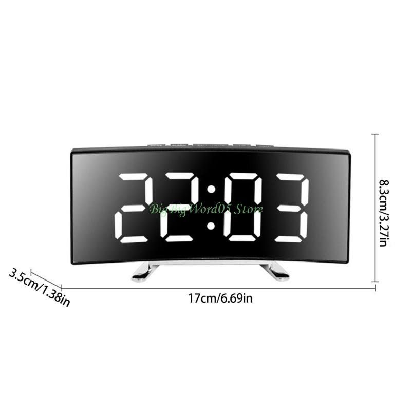24TE Intelligent Mirror Alarm Clock Quiet Operate Curved LED Screen Temperature Monitor Night lighting USB Battery Power