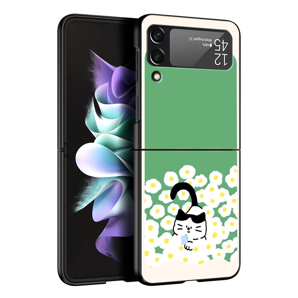 Cute Cartoon Black Cat Phone Case For Samsung Galaxy Z Flip3 Flip4 Flip5 Case Shell For Z Flip 3 4 5 6 7 Hard Folding Cover