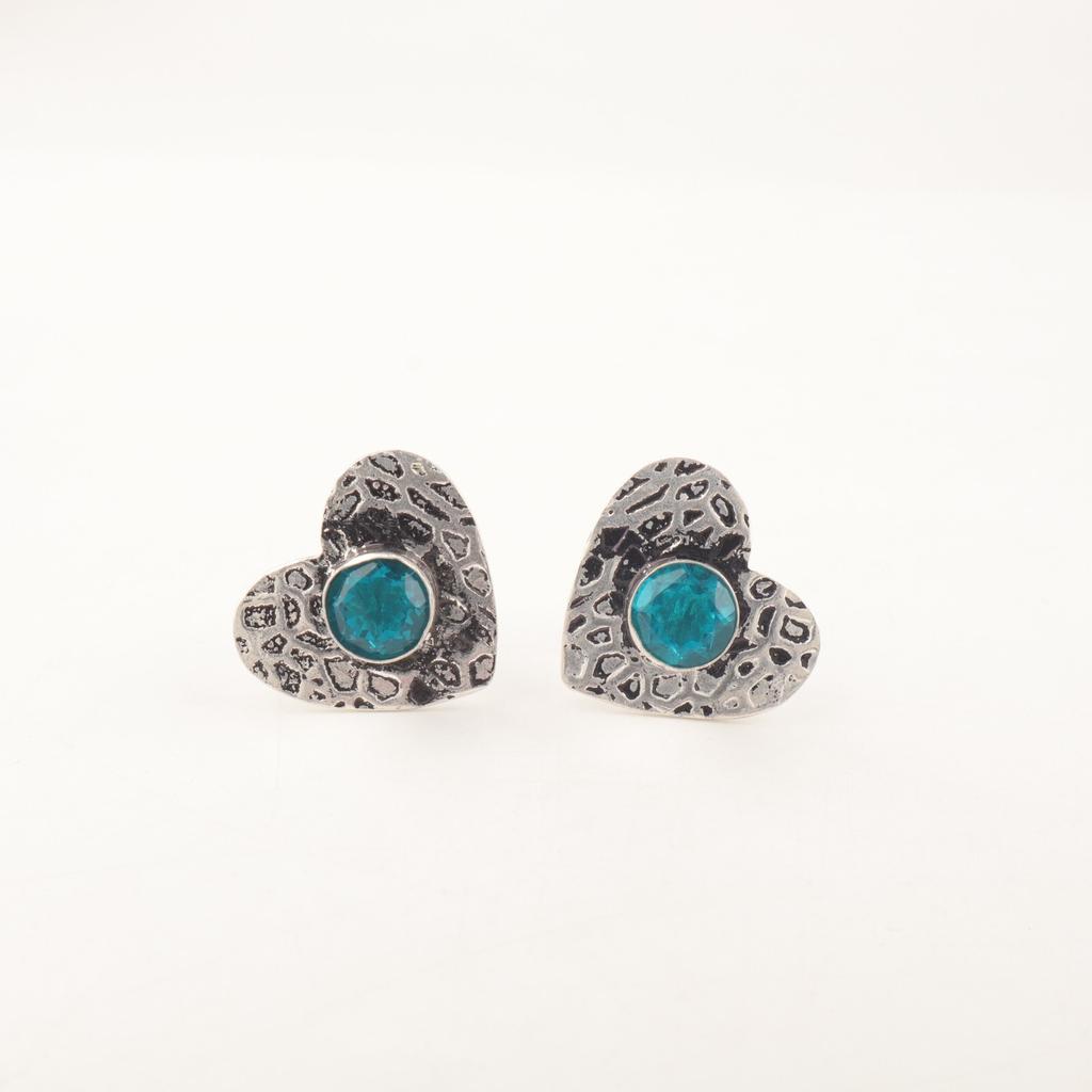 Blue Apatite Gemstone 925 Sterling Silver Jewelry Handmade Stud Earrings 0.6" EE-143-11