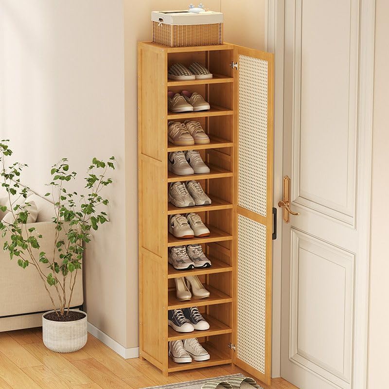 Shoe Storage Cabinet with 6-Tier Adjustable Shelves, Wooden Free Standing Shoes Rack for Farmhouse Living Room Entryway