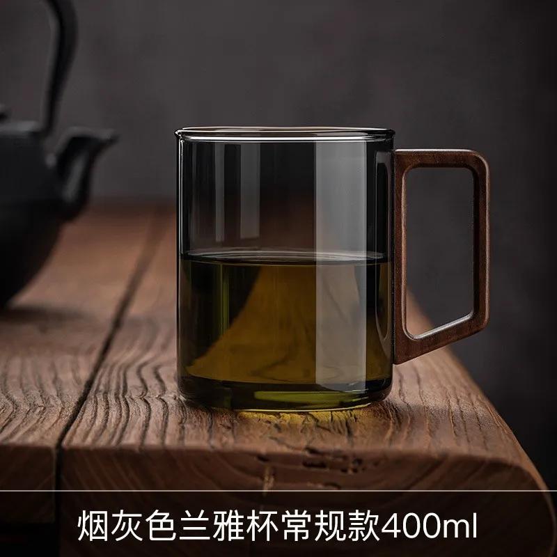 High Borosilicate Glass Tea Cup with Walnut Wood Handle High Temperature Resistance Whiskey Glass Large Capacity Tea Making Cup