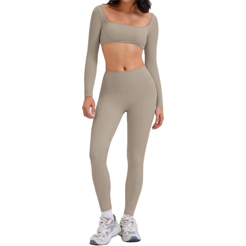 Damen Cross-Border Yoga-Set: High-Waist Leggings & Sexy Langarm-Top für Fitness im Freien