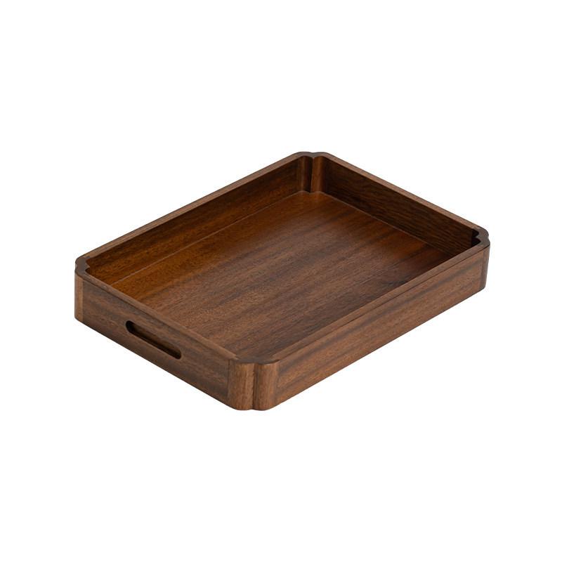 Walnut Begonia Solid Wood Tea Tray - Rectangular Japanese-Style Tray for Tea & Water Cups